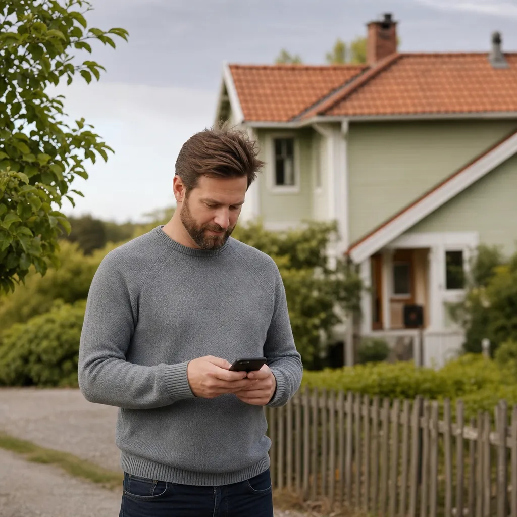 Person använder mobilen hemma med bra mobiltäckning